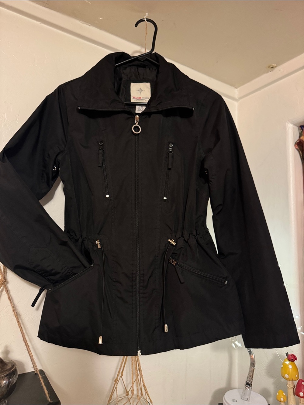 Women's Black Utility Zip-Front Jacket with Adjustable Waist
